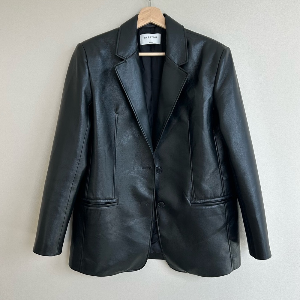 Babaton Black Faux Leather Blazer